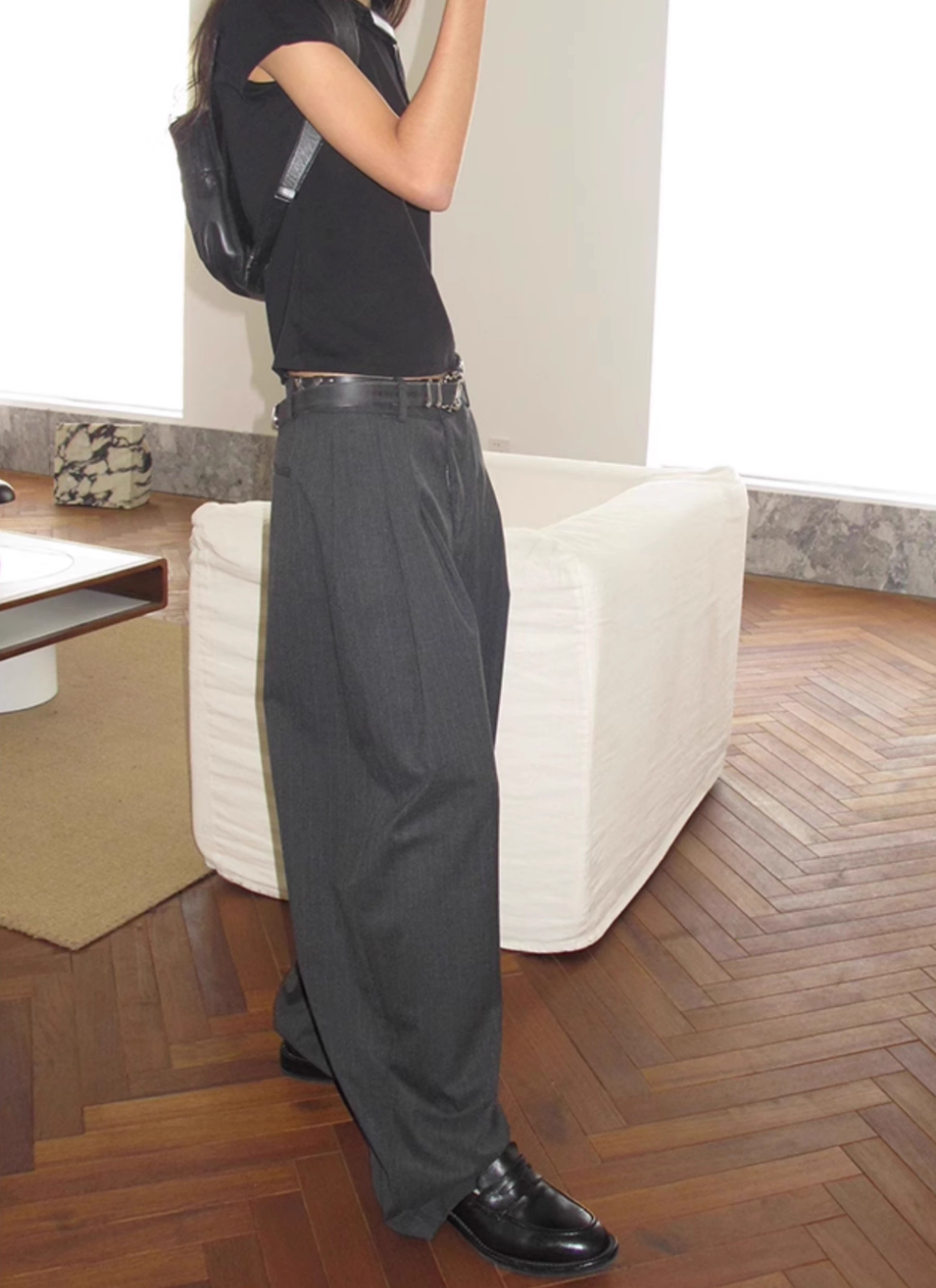 STRIPED GRAY SLACKS
